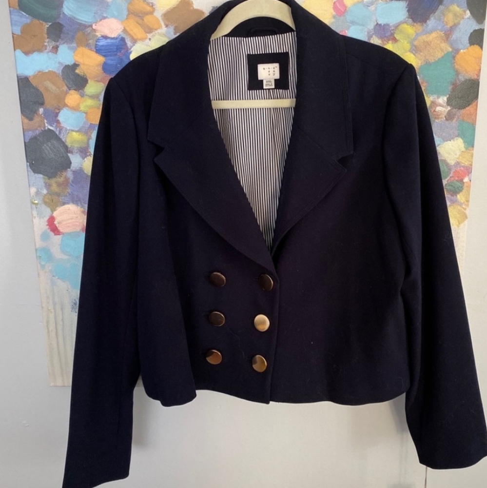 Navy Blue Button Cropped Blazer 2x